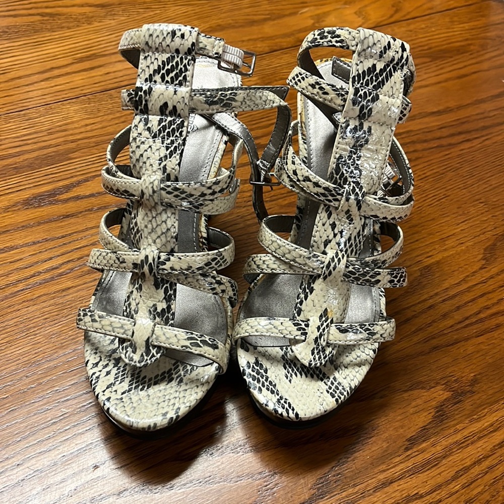 Snake skin 2.5” heels, strap around ankle